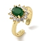 Rack Plating Brass Micro Pave Cubic Zirconia Cuff Rings, Long-Lasting Plated, Lead Free & Cadmium Free, Flower, Sea Green, adjustable