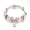 European Bracelets, with Tibetan Style Alloy Rhinestone Enamel Beads, Resin Beads, Brass Chains and Safety Chains, Antique Silver, Flower, Light Rose, 7-7/8 inch(200mm)