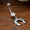 Cowboy Theme 304 Stainless Steel Pave Synthetic Turquoise Curved Barbell Dangle Belly Rings, Antique Silver, Horseshoe, 42x15mm