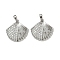 Brass Micro Pave Cubic Zirconia Pendants, Cadmium Free & Lead Free, Shell Shape with Starfish, Platinum, 20x20x4mm, Hole: 4.5x2.3mm