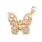 Brass Micro Pave Clear Cubic Zirconia Pendants, with Pink Glass, Butterfly Charm, Real 18K Gold Plated, 27x32x5.5mm, Hole: 5.5x2mm