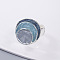 Three Flat Round Zinc Alloy Enamel Stretch Finger Rings, Silver, Light Steel Blue, Inner Diameter: 18mm