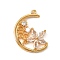 Brass Micro Pave Cubic Zirconia Pendants, Cadmium Free & Nickel Free & Lead Free, Real 18K Gold Plated, Moon, 17.5x13x2.5mm, Hole: 0.8mm