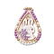 Easter Theme Glass Seed Beaded Teardrop with Rabbit Pendants, Alloy Enamel Pendants, with Golden 201 Stainless Steel Linking Rings, Lilac, 31x21x2mm, Hole: 1.8mm