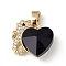 Real 18K Gold Plated Rack Plating Brass Micro Pave Cubic Zirconia Pendants, with Glass, Long-Lasting Plated, Cadmium Free & Lead Free, Sea Horse with Heart, Black, 16.5x15.5x8mm, Hole: 5x3mm