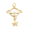 Brass Micro Pave Clear Cubic Zirconia Pendants, with Jump Ring, Long-Lasting Plated, Planet with Star, Real 18K Gold Plated, 27x20x3.5mm, Jump Ring: 5x1mm, 3.5mm Inner Diameter