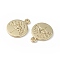 Alloy Pendants, Flat Round with Tree of Life Charm, Golden, 19x15x1.5mm, Hole: 2mm