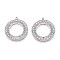 304 Stainless Steel Hollow Pendants, Round Ring Charm, Anti-Tarnish, Stainless Steel Color, 33x30x1.5mm, Hole: 1.5mm