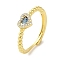 Rack Plating Brass Micro Pave Cubic Zirconia Adjustable Rings, Long-Lasting Plated, Lead Free & Cadmium Free, Heart, Dodger Blue, US Size 7 1/4(17.5mm)