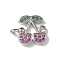 Brass Pave Green and Orchid Cubic Zirconia Cherry Connector Charms, Fruit Links, Rack Plating, Long-Lasting Plated, Cadmium Free & Lead Free, Platinum, 10.5x13x4mm, Hole: 1.4mm