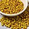 6/0 Opaque Colours Seep Glass Seed Beads, Round Hole, Round with Stripe Pattern, Gold, 3~4.5x3~4.5mm, Hole: 1.2~1.5mm
