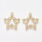 Brass Cubic Zirconia Pendants, Nickel Free, Real 18K Gold Plated, Star, Clear, 18x16.5x2.5mm, Hole: 1mm