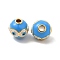 Brass Enamel Beads, Cadmium Free & Lead Free, Golden, Round with Evil Eye, Deep Sky Blue, 9mm, Hole: 2mm
