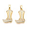 Brass Micro Pave Cubic Zirconia Pendants, Cadmium Free & Lead Free, Boot Charms, Real 18K Gold Plated, 19x12x3mm, Hole: 4.5x2mm