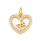 Brass Micro Pave Cubic Zirconia Pendants, Cadmium Free & Lead Free, with Shell, Heart Charms, with Jump Ring, Real 16K Gold Plated, 12x13x2mm, Hole: 3.5mm