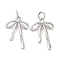 Rack Plating Brass Clear Cubic Zirconia Pendants, with Jump Ring, Long-Lasting Plated, Lead Free & Cadmium Free, Bowknot, Platinum, 19x13x2.5mm, Hole: 3mm