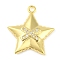 Cross Theme Real 18K Gold Plated Brass Micro Pave Clear Cubic Zirconia Pendants, Star, 20x18.5x3.5mm, Hole: 1.6mm