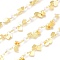 3.28 Feet Brass Chains, with Glass Beads & Heart Charm, Soldered, Long-Lasting Plated, Real 18K Gold Plated, Link: 3.8x2.5x0.4mm, Bead: 3.5mm