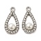 Alloy with Rhinestone Pendants, with ABS Imitation Pearl, Teardrop Charms, Platinum, 25x12x6.5mm, Hole: 2.2mm