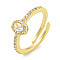 Oval Rack Plating Brass Micro Pave Cubic Zirconia Adjustable Rings for Women, Cadmium Free & Lead Free, Long-Lasting Plated, Real 18K Gold Plated, Clear, Inner Diameter: 17.8mm