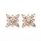 Brass Cubic Zirconia Filigree Joiners, Cadmium Free & Nickel Free & Lead Free, Real 18K Gold Plated, Flower, Clear, 15x15x2.5mm, Hole: 0.9mm