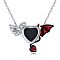 Zinc Alloy Jet Rhinestone and Red Enamel Heart of Devil with Wings Pendant Necklaces, Platinum, 15.75 inch(40cm)