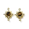 Brass Clear Cubic Zirconia Sun Links Connector Charms, with Natural Tiger Eye, Real 18K Gold Plated, 17x13.5x4.5mm, Hole: 1mm