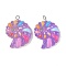 Opaque Resin Pendants, with Platinum Iron Loops, Conch Shape, 31x23x7mm, Hole: 2mm