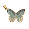 Brass Micro Pave Cubic Zirconia Pendants, Butterfly, Lead Free & Cadmium Free, Long-Lasting Plated, Real 18K Gold Plated, Rack Plating, Dark Turquoise, 20.5x27.5x2.5mm, Hole: 4x3.5mm