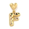 Brass Micro Pave Colorful Cubic Zirconia Pendants, Heart Letter Charms, Real 18K Gold Plated, Letter F, 31.5mm, Hole: 6x3mm, pendant: 21.5x16x4mm