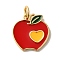 Rack Plating Brass Charms, with Enamel and Jump Ring, Cadmium Free & Lead Free, Long-Lasting Plated, Apple Charm, Real 18K Gold Plated, Red, 14x13.5x1mm, Hole: 3mm