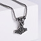 Vintage Stainless Steel Wolf Flower Hammer Pendant Necklaces for Men, Stainless Steel Color