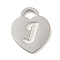 Non-Tarnish 304 Stainless Steel Pendants, Laser Cut, Heart with Letter Charm, Stainless Steel Color, Letter J, 15x12x1mm, Hole: 3x3.5mm