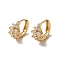 KC Gold Plated Brass Micro Pave Cubic Zirconia Hoop Earring, Flower, 14x8mm