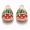 Brass Enamel Charms, Matte Gold Color, Nickel Free, seedpod of the lotus, Green, Red, 13.5x9.5x3mm, Hole: 1.4mm