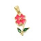 Brass Micro Pave Cubic Zirconia Pendants, with Enamel, Long-Lasting Plated, Lead Free & Cadmium Free, Flower Charm, Real 18K Gold Plated, Rack Plating, Crimson, 18x9x3.5mm, Hole: 4x2.5mm