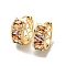 Brass Micro Pave Colorful Cubic Zirconia Hoop Earrings, Horse Eye, Light Gold, 16x7.5mm