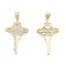 Brass Micro Pave Clear Cubic Zirconia Pendants, Cadmium Free & Lead Free, Planet Key, Real 18K Gold Plated, 32x19x2mm, Hole: 3.5x4mm