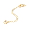 Brass Micro Pave Cubic Zirconia Chain Extender, with Stainless Steel Lobster Claw Clasps and Flower Charm, Long-Lasting Plated, Golden, 77x3mm, Hole: 3mm