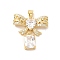 Rack Plating Brass Micro Pave Cubic Zirconia Pendants, Cadmium Free & Lead Free, Bowknot with Rectangle, Real 18K Gold Plated, 24x24x6mm, Hole: 3x5mm
