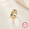 Two Tone 925 Sterling Silver Grooved Finger Rings, Platinum & Golden, 6mm, Inner Diameter: 18mm