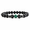 Round Natural Malachite Beaded Stretch Bracelets for Women Men, with Frosted Black Onxy Beads