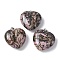 Natural Rhodonite Pendants, Heart Charms with Platinum Tone Brass Findings, 30.5x30x13mm, Hole: 7x4mm