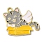 Zinc Alloy Enamel Pendants, Cat Charms, Golden, Gray, 24x28x1.3mm, Hole: 2.2mm