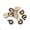 Brass Enamel Pendants, with Acrylic Pearl and Rhinestone, Conch Shape, Real 18K Gold Plated, Black, 16.5x11x4.4mm, Hole: 1mm