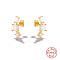 S925 Sterling Silver Geometric Stud Earrings, with Cubic Zirconia, Golden, Clear, 15x4mm