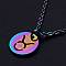 201 Stainless Steel Pendants Necklaces, with Cable Chains and Lobster Claw Clasps, Flat Round with Constellation/Zodiac Sign, Rainbow Color, Taurus, 15-3/4 inch(40cm), 1.5mm