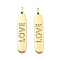 Brass Micro Pave Clear Cubic Zirconia Pendants, Cadmium Free & Lead Free, Oval with Word Love, Real 18K Gold Plated, 38x6.5x2.5mm, Hole: 2.5x5mm
