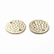 Brass Normal Links, Long-Lasting Plated, Textured Flat Round, Real 24K Gold Plated, 15x0.5mm, Hole: 1.6mm