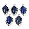 Natural Dyed Lapis Lazuli Faceted Leaf Pendants, Rack Plating Brass Charms, Platinum, 23x13.5x5.5mm, Hole: 1.2mm